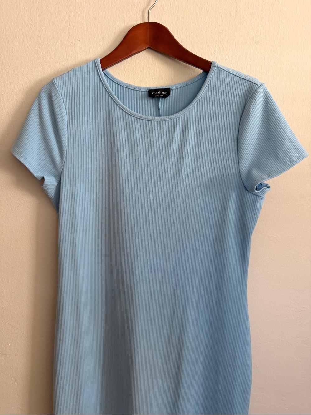 bebe Light Blue Ribbed Bodycon Midi Dress Sz L - Picture 2 of 10